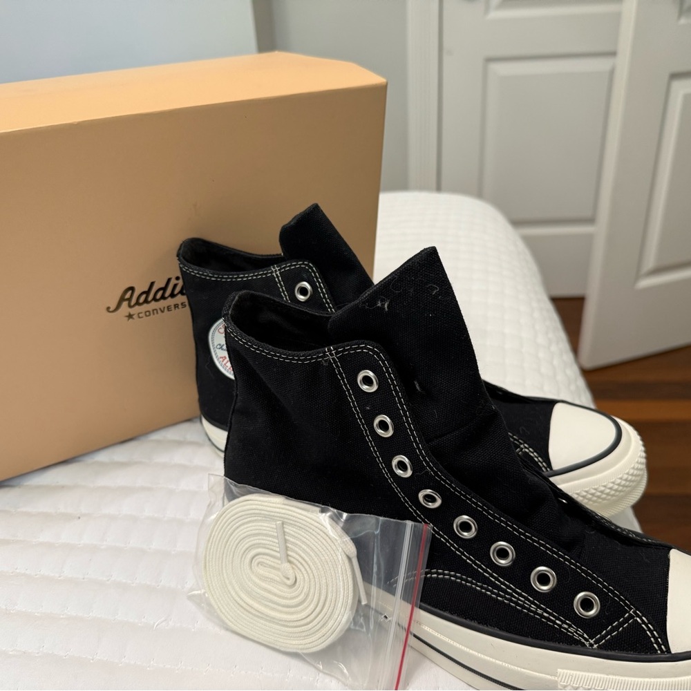 Converse Black Canvas High-Tops with White Details- brand new in box.